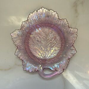vintage Fenton Iridized Empress Rose leaf plate.